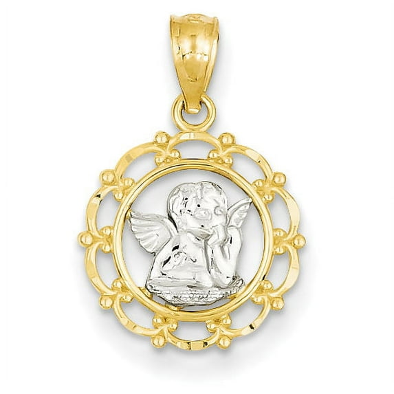Beautiful 14k w/Rhodium Framed Cherub Pendant