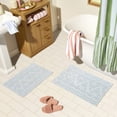 thumbnail image 1 of Beautiful Floral Block Scallop 2 Piece Bath Rug Set by Drew Barrymore, Hydrangea Blue, 17" x 24" & 20" x 30", 1 of 8