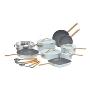 Beautiful 18-Piece Cookware Set, Pots & Pans with Strainer Lids & Kitchen Utensils, EverGood Ceramic Nonstick Coating, Hydrangea by Drew Barrymore