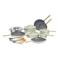 thumbnail image 1 of Beautiful 18-Piece Ceramic Nonstick Cookware Set, Pots & Pans with Strainer Lids & Kitchen Utensils, Sage Green by Drew Barrymore, 1 of 22
