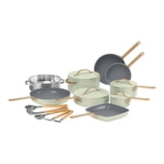 Beautiful 18-Piece Cookware Set, Pots & Pans with Strainer Lids & Kitchen Utensils, EverGood Ceramic Nonstick Coating, Sage Green by Drew Barrymore