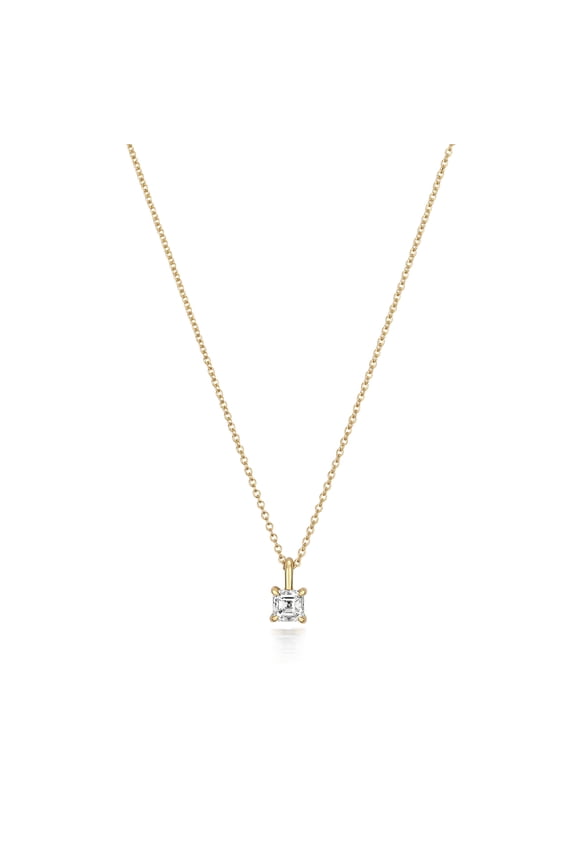 Beautiful 18k Gold Women Diamond Pendant and Chain Asscher Cut 0.19 Carat - 18 inch