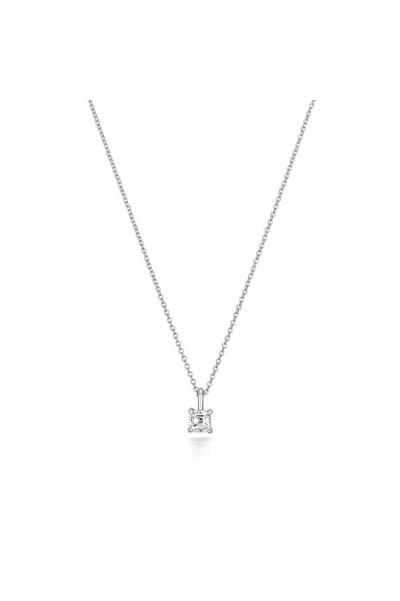 Beautiful 18k White Gold Women Diamond Pendant and Chain Asscher Cut 0.19 Carat - 18 inch