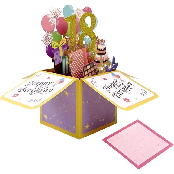 Beautiful 18th Birthday Pop Up Card for Him Her, Great Eighteen Bday 3D Greeting Card for Daughter Son, Happy 18 Years Old Gifts Ideas for Boys Girls