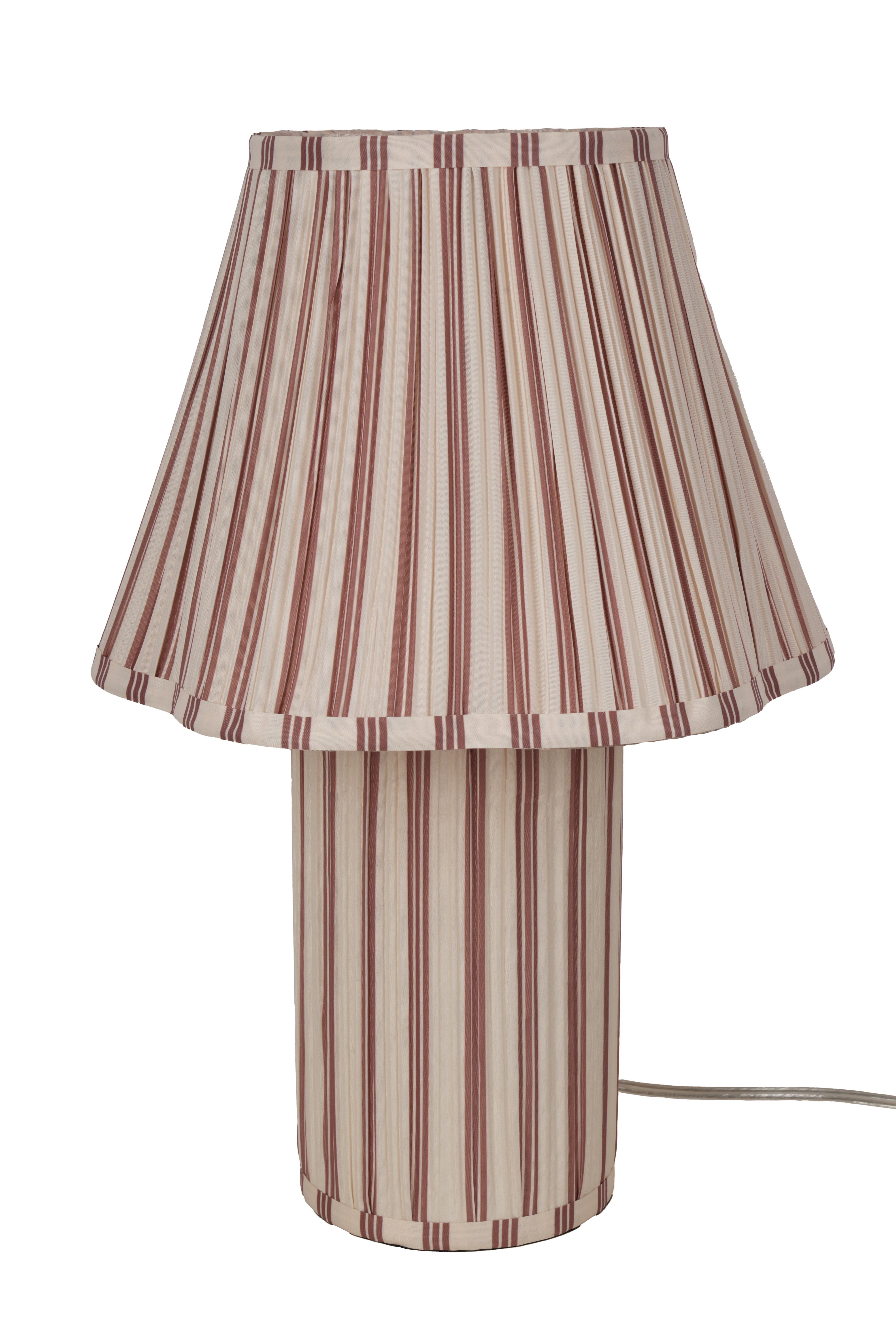 Beautiful 19 in Cabana Stripe Fabric Table Lamp with Scalloped Shade, Brown and Arctic White
