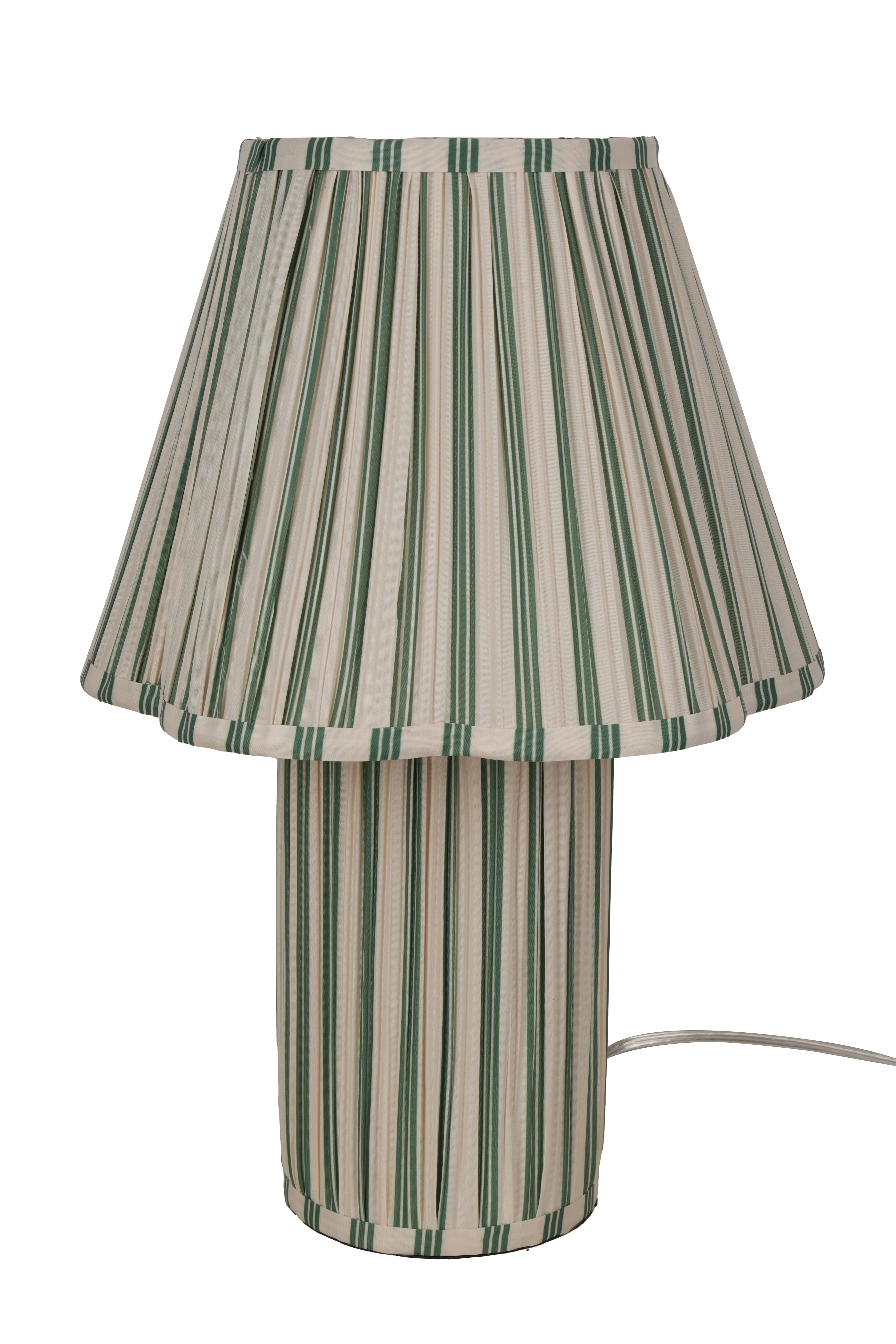 Beautiful 19 in Cabana Stripe Fabric Table Lamp with Scalloped Shade, Green and Arctic White
