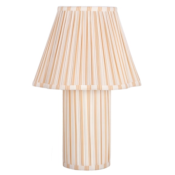 Beautiful 19 in Cabana Stripe Fabric Table Lamp with Scalloped shade, Yellow and Arctic White