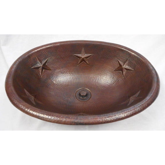 Beautiful 19" x 14" Large Copper Bath Sink with Star Design and LT Drain