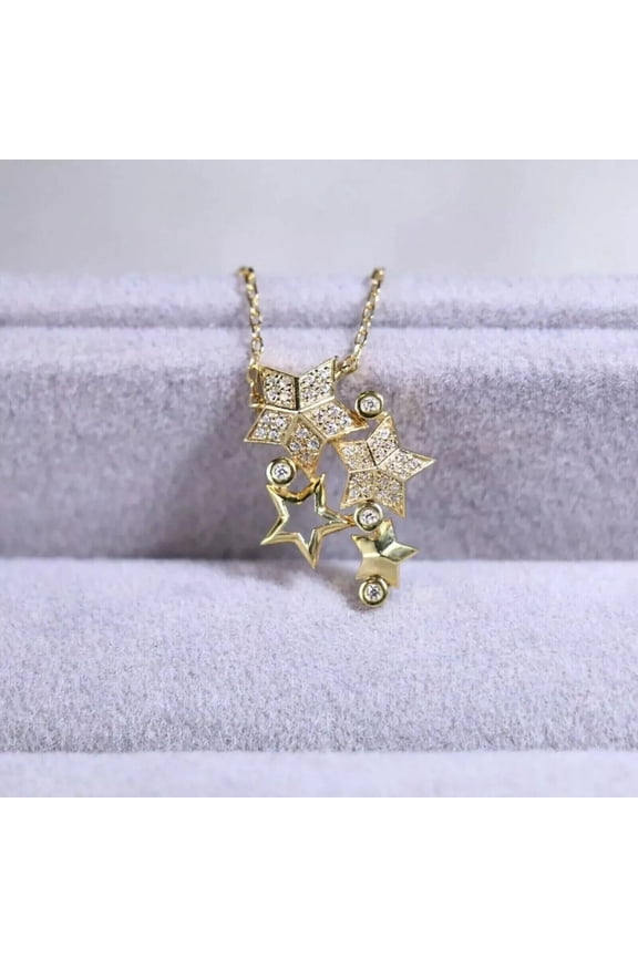 Beautiful 1Ct Round Cut Lab Created Diamond Wedding Star Shape Pendant 14k Yellow Gold Plated Free Chain 18"