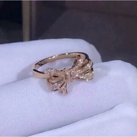 Beautiful 1Ct Round Cut Simulated Diamond Bow Womens Engagement Ring 14K Rose Gold Plated