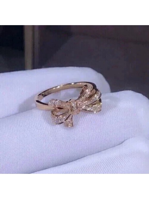 Beautiful 1Ct Round Cut Simulated Diamond Bow Womens Engagement Ring 14K Rose Gold Plated