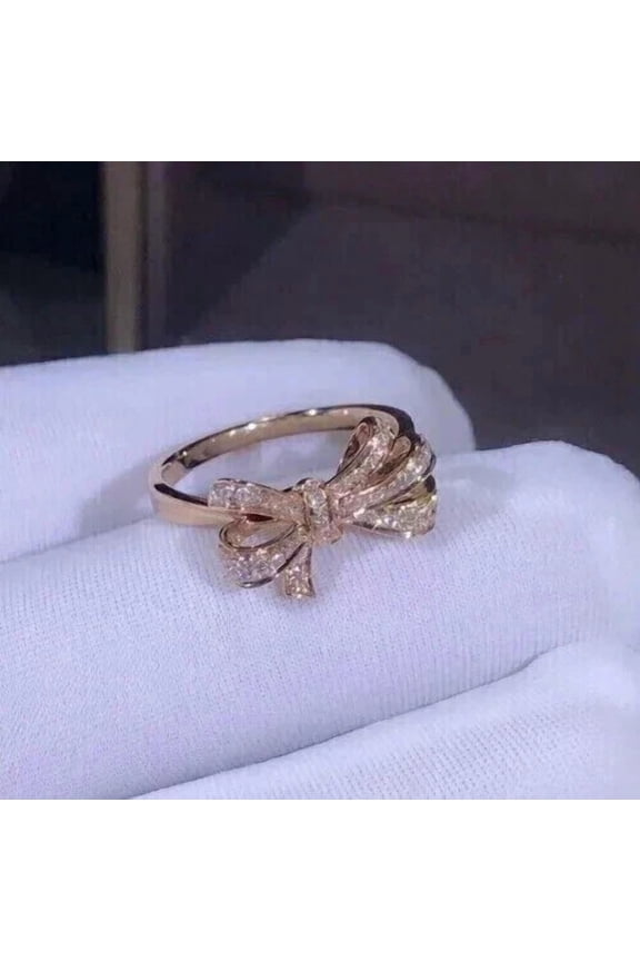 Beautiful 1Ct Round Cut Simulated Diamond Bow Womens Engagement Ring 14K Rose Gold Plated