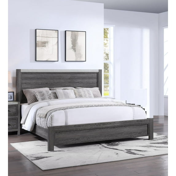 Beautiful 1pc King Size Dark Gray Finish Panel Bed Wooden Bedroom Furniture