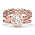 thumbnail image 1 of Beautiful 2.10 Carat Round Cut Diamond Moissanite Engagement Ring, Floral Halo Wedding Ring, Two Matching Band in 18k Rose Gold Plating, Bridal Rings, Gift For Her,Promise Ring, 1 of 4