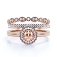 thumbnail image 1 of Beautiful 2.10 Carat Round Cut Morganite And Diamond Moissanite Engagement Ring, Floral Halo Wedding Ring, Two Matching Band in 18k Rose Gold Plating, Bridal Rings, Gift For Her,Promise Ring, 1 of 3