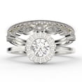 thumbnail image 1 of Beautiful 2.10 Carat Round Diamond Moissanite Engagement Ring, Floral Halo Wedding Ring, Two Matching Band in 18k White Gold Plating, Bridal Rings, Gift For Her, Promise Ring, 1 of 4
