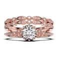 thumbnail image 1 of Beautiful 2.25 Carat Round Cut Diamond Moissanite Floral Engagement Ring, Antique Wedding Ring, Two Matching Band in 10k Solid Rose Gold, Gift For Her In Festival Time, Promise Ring, 1 of 4