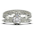 thumbnail image 1 of Beautiful 2.25 Carat Round Cut Diamond Moissanite Floral Engagement Ring, Antique Wedding Ring, Two Matching Band in 925 Sterling Silver With 18k White Gold Plating, Gift For Her, 1 of 4