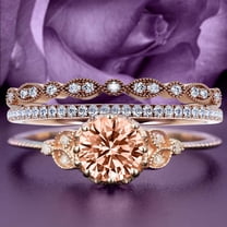 Beautiful 2.25 Carat Round Cut Morganite And Diamond Moissanite Floral Engagement Ring, Antique Wedding Ring, Two Matching Band in 925 Sterling Silver With 18k Rose Gold Plating, Gift For Her