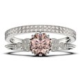thumbnail image 1 of Beautiful 2.25 Carat Round Cut Morganite And Diamond Moissanite Floral Engagement Ring, Antique Wedding Ring, Two Matching Band in 925 Sterling Silver With 18k White Gold Plating, Gift For Her, 1 of 4