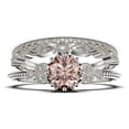 thumbnail image 1 of Beautiful 2.25 Carat Round Cut Morganite And Diamond Moissanite Floral Engagement Ring, Antique Wedding Ring, Two Matching Band In 925 Sterling Silver With 18K White Gold Plating, Gift For Her, 1 of 4