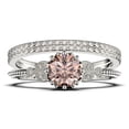 thumbnail image 1 of Beautiful 2.25 Carat Round Cut Morganite And Diamond Moissanite Floral Engagement Ring, Antique Wedding Ring, Two Matching Band In 925 Sterling Silver With 18K White Gold Plating, Gift For Her, 1 of 4