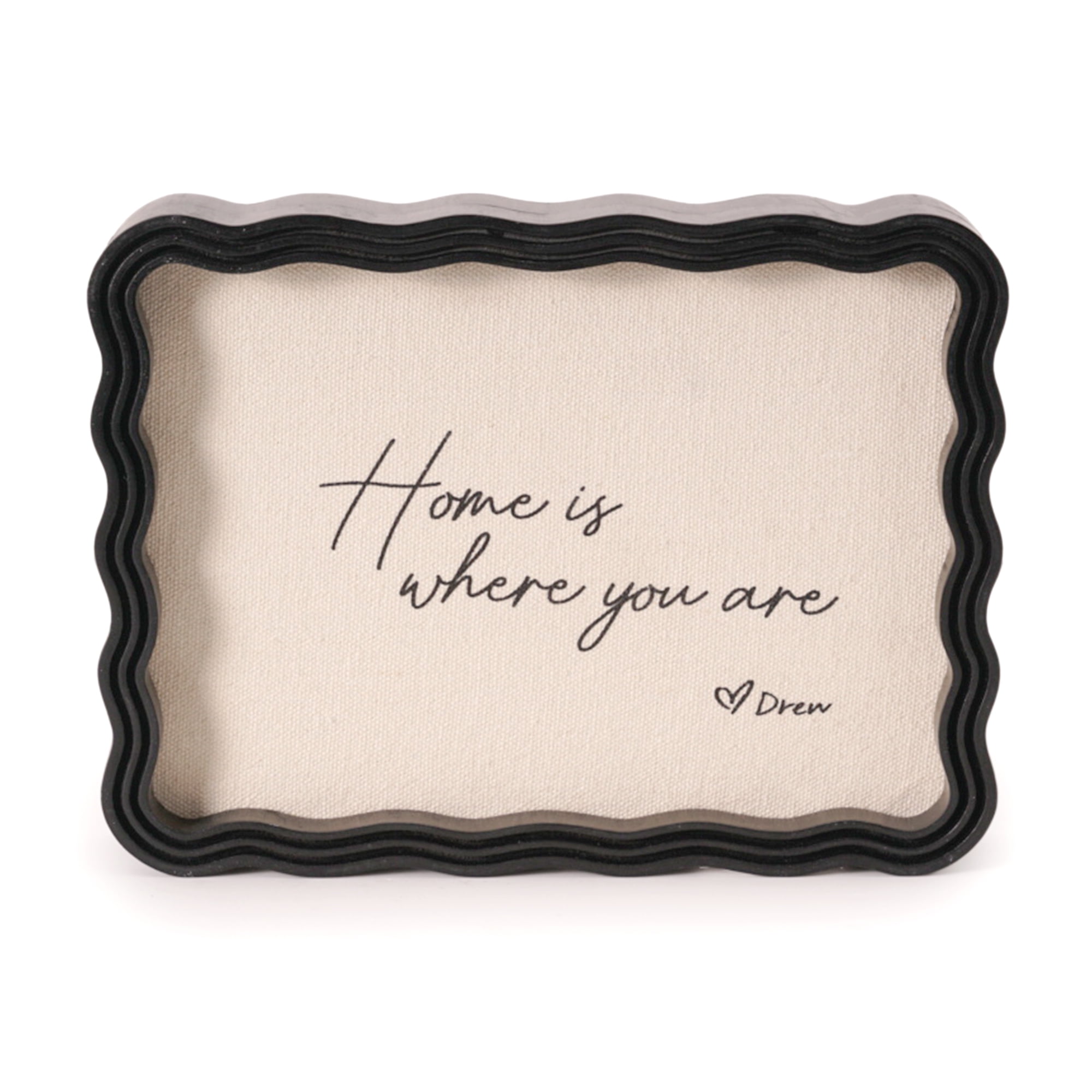 Beautiful 2 Black Wavey Framed Canvas Typographic Tabletop Decor 2-Side by Drew Barrymore 6" X 8"
