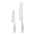 thumbnail interactive-video image 1 of Beautiful 2 Piece Stainless Steel Santoku Set White with Gold Accents by Drew Barrymore, 1 of 12