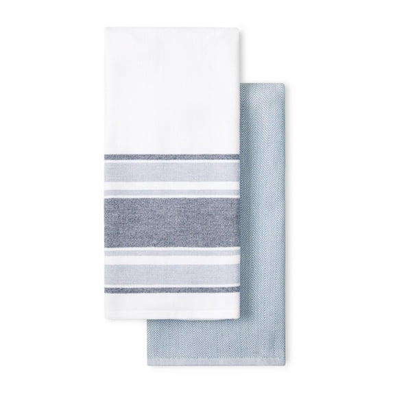 Beautiful Home by Drew Barrymore 2-Piece Yarn Dyed Kitchen Towel Set, Cornflower Blue, 20"W x 30"L