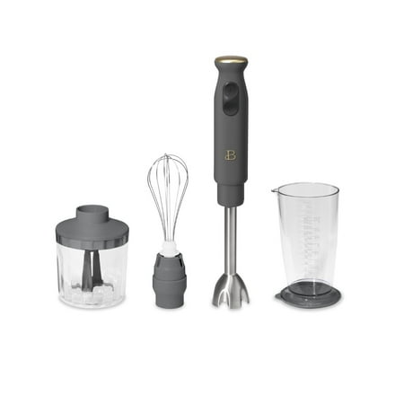 Beautiful 2-Speed Immersion Blender with Chopper & Measuring Cup, Oyster Grey by Drew Barrymore