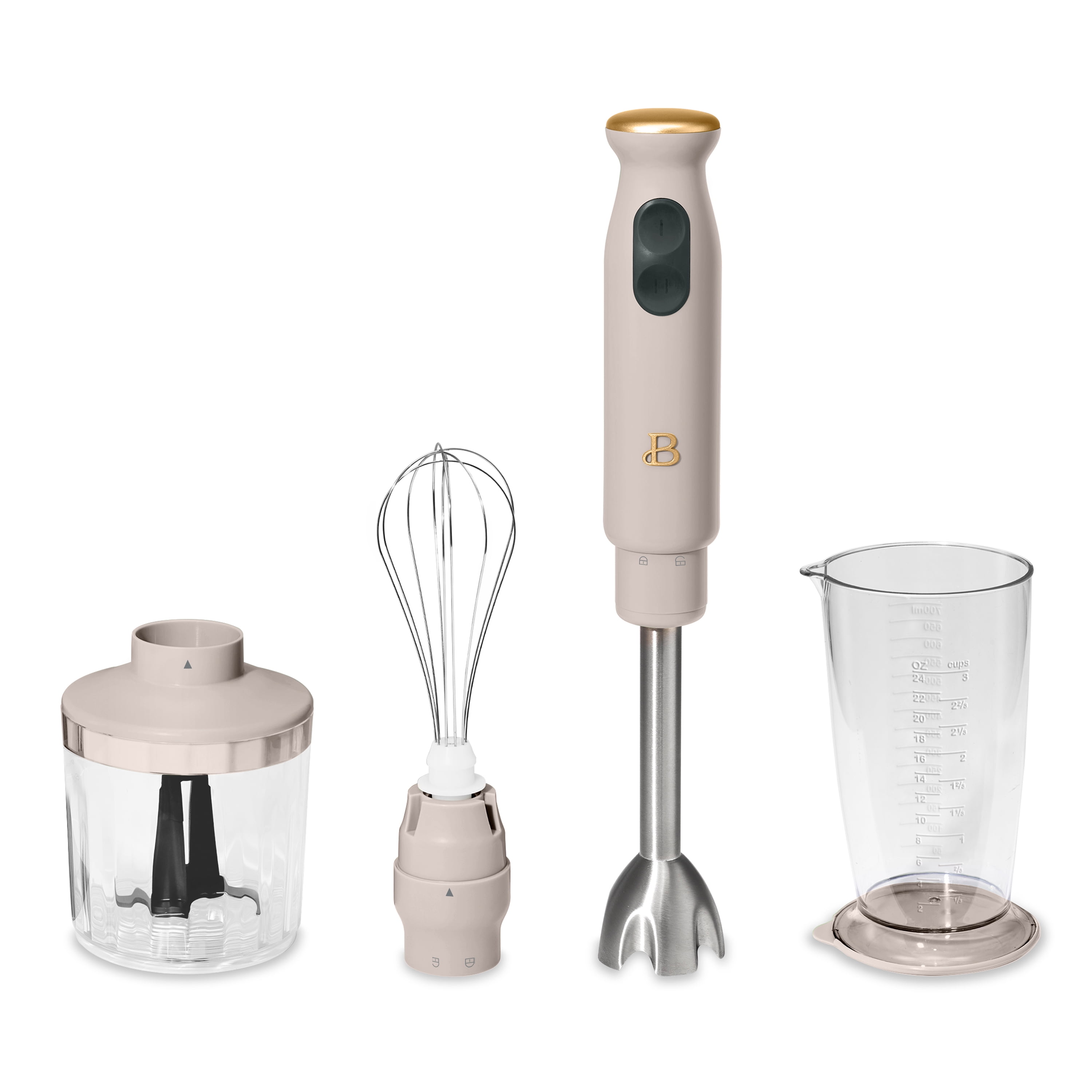 Beautiful 2-Speed Immersion Blender with Chopper & Measuring Cup, Porcini Taupe by Drew Barrymore - Walmart.com