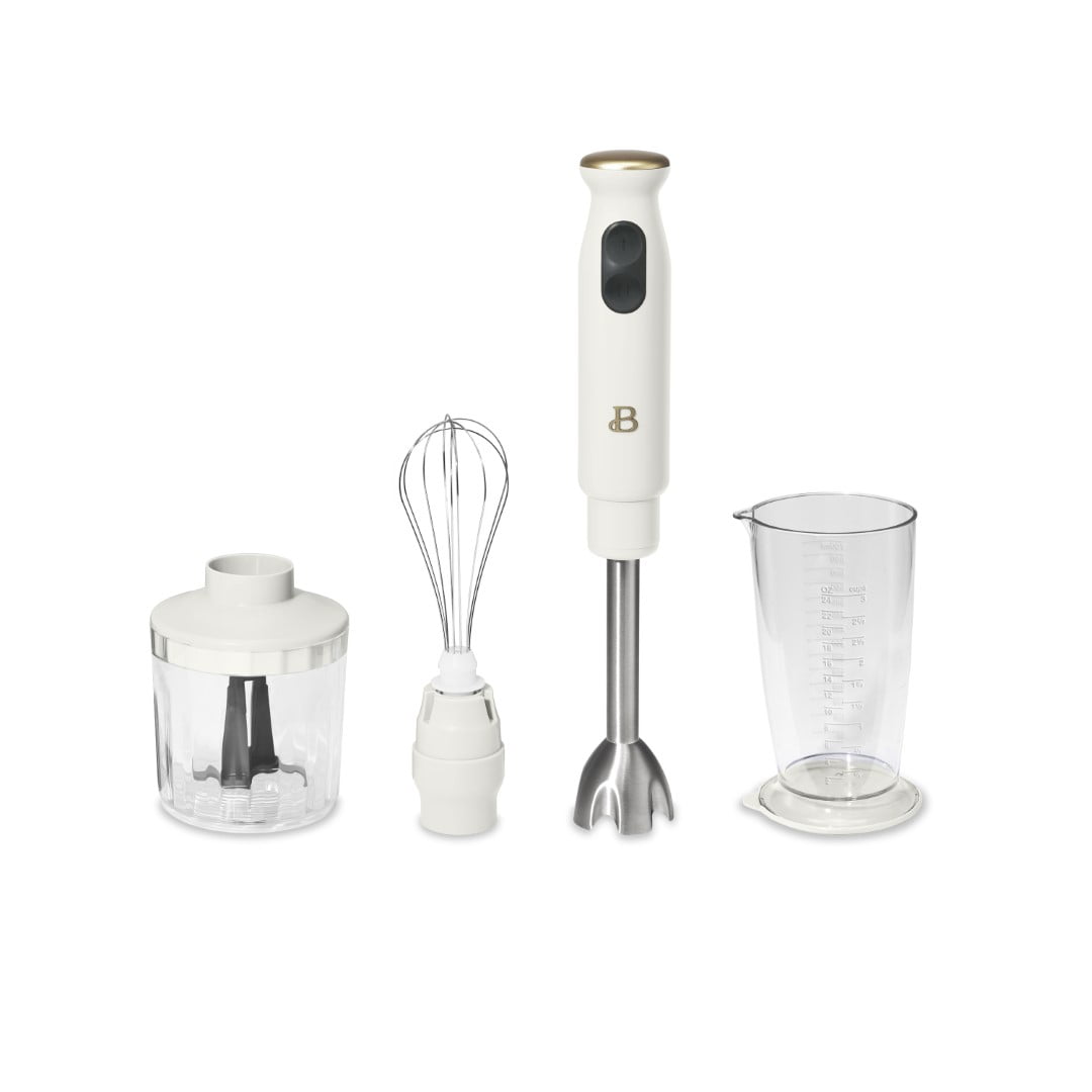 Beautiful 2-Speed Immersion Blender with Chopper and Measuring Cup, White Icing by Drew Barrymore