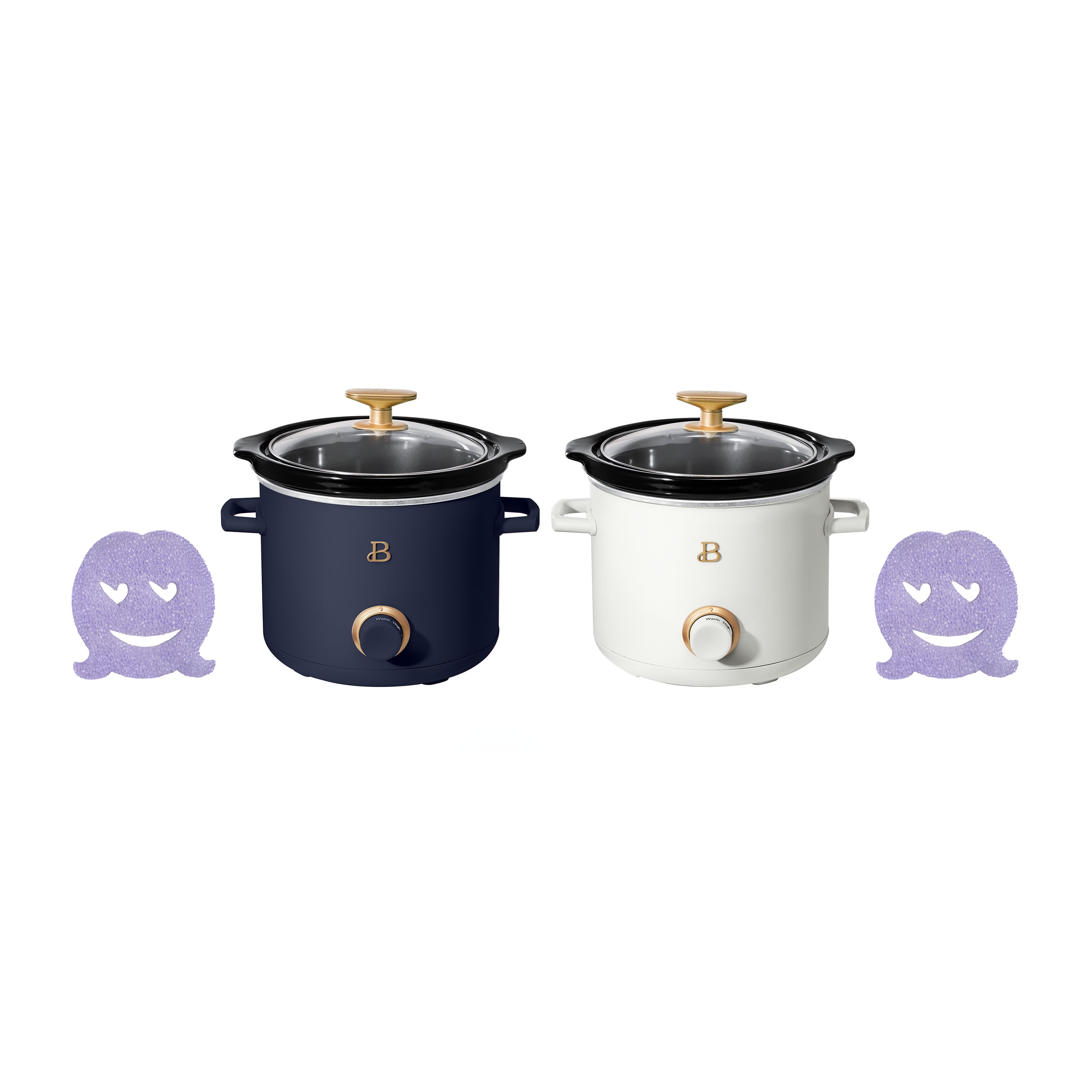 Beautiful 2 Qt Slow Cooker Set with Scrub Mommy, 2-Pack, White Icing and Starry Night by Drew Barrymore, Blue