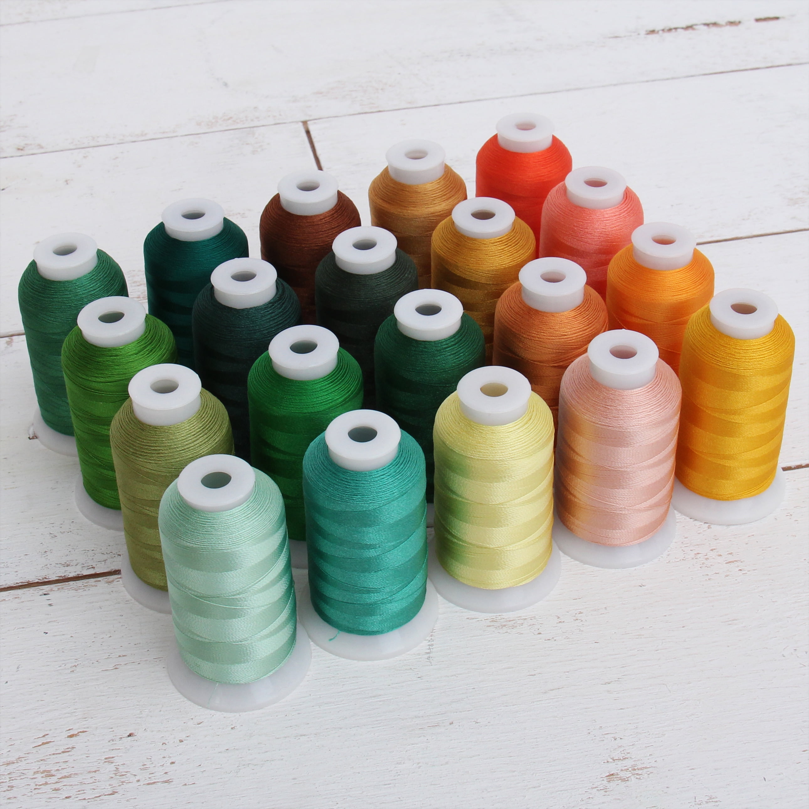 Beautiful 20 Cone Set of Rayon Embroidery Thread by Threadart - Yellow/Green Colors - 1000m Cones 40wt - Silky Luxurious Finish - For Machine Embroidery and Decorative Stitching