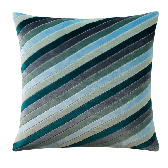 Beautiful 20" x 20" Blue Variegated Stripe Velvet Decorative Pillow by Drew Barrymore