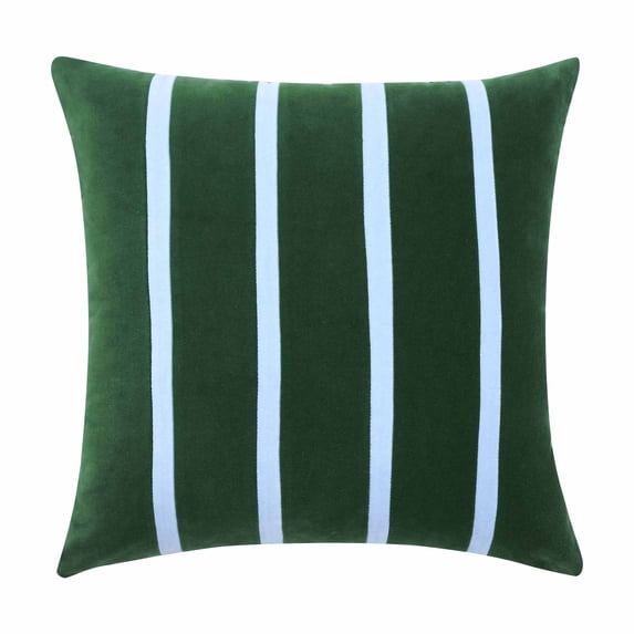 Beautiful 20" x 20" Thyme Green Stripe Velvet Decorative Pillow by Drew Barrymore