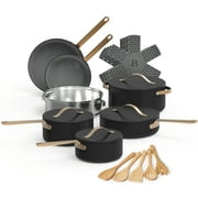 Beautiful 20pc Ceramic Non-Stick Cookware Set, Black Sesame by Drew Barrymore