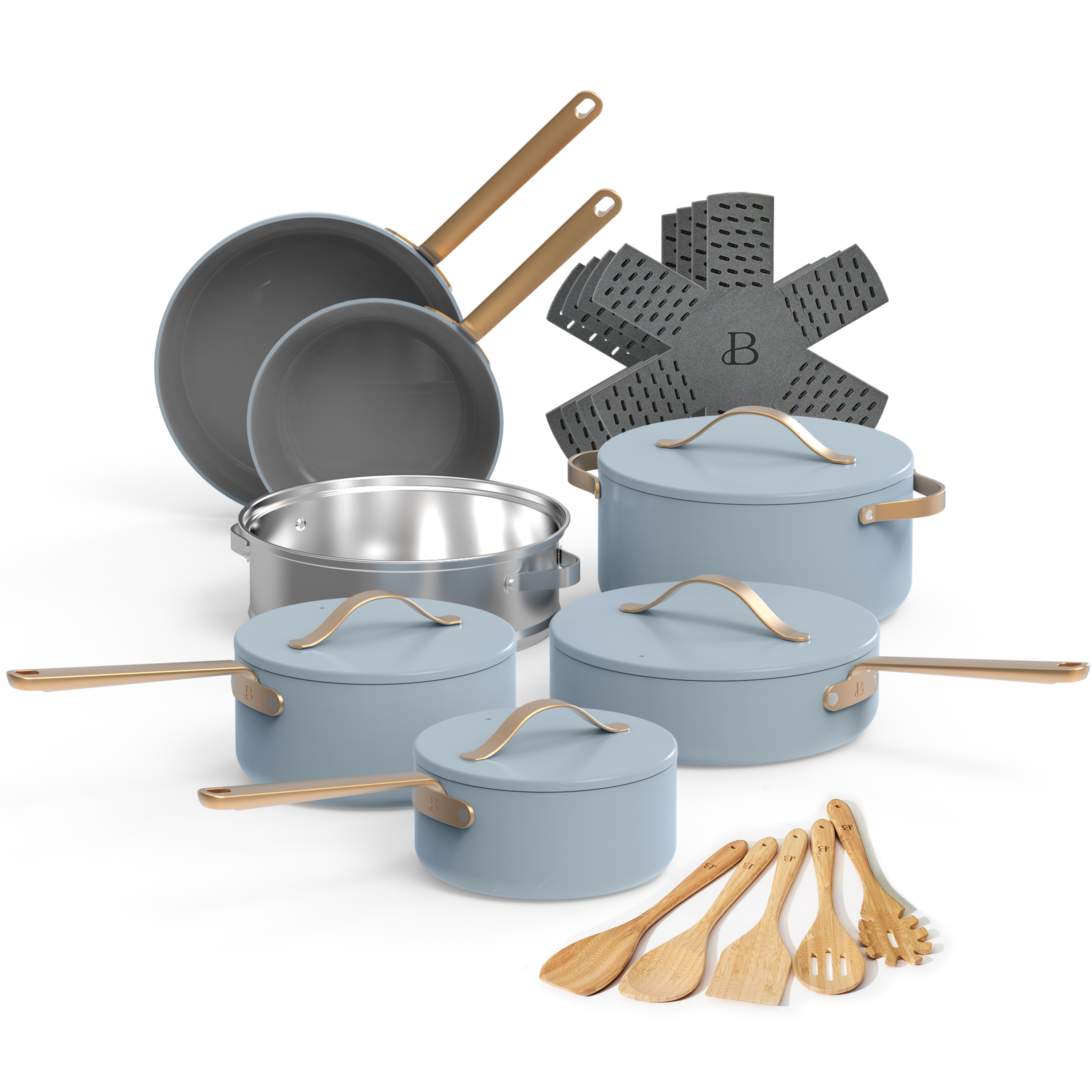 Beautiful 20pc Ceramic Non-Stick Cookware Set, Cornflower Blue by Drew Barrymore - image 1 of 7