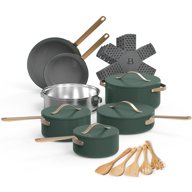 Beautiful 20pc Ceramic NonStick Cookware Set, Thyme Green by Drew