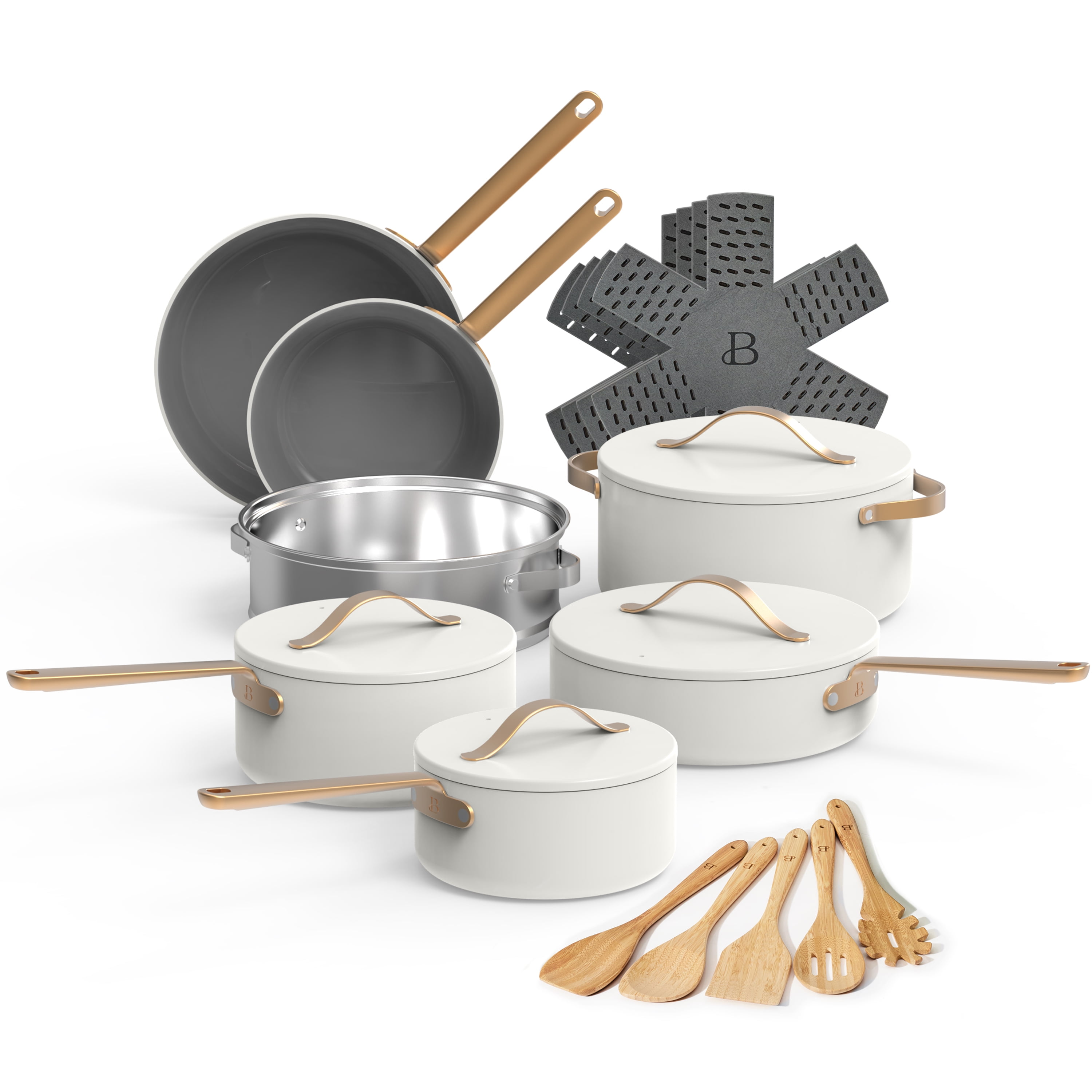 Beautiful 20pc Ceramic Non-Stick Cookware Set, White Icing by Drew