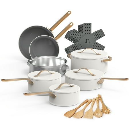 Beautiful 20pc Ceramic Non-Stick Cookware Set, White Icing by Drew Barrymore