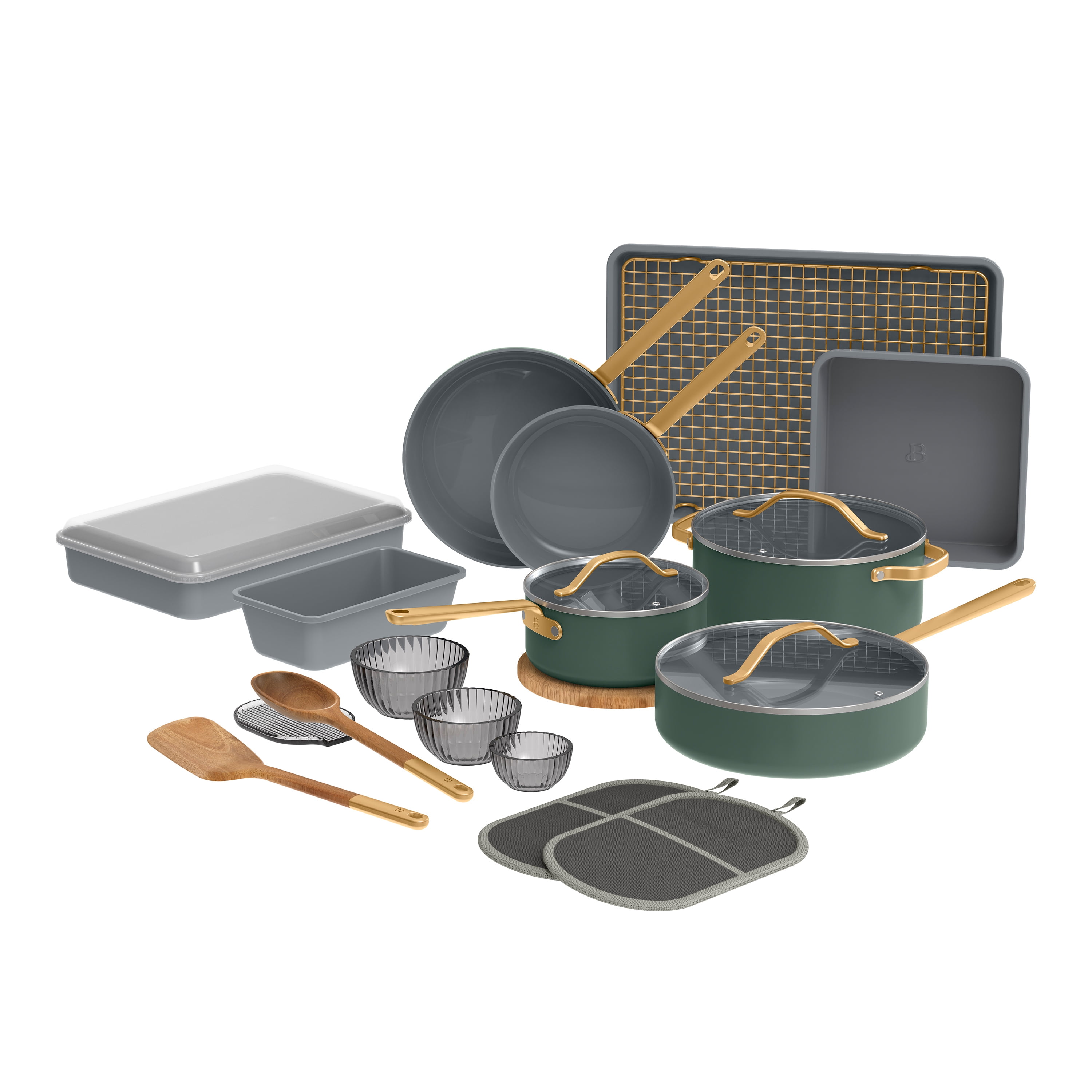 Beautiful 23-Piece Ceramic Nonstick Cookware & Bakeware Set with Pots ...