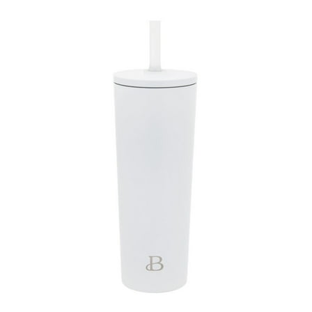 Beautiful 24oz No Drippy Sippy Stainless Steel Tumbler With Straw, White
