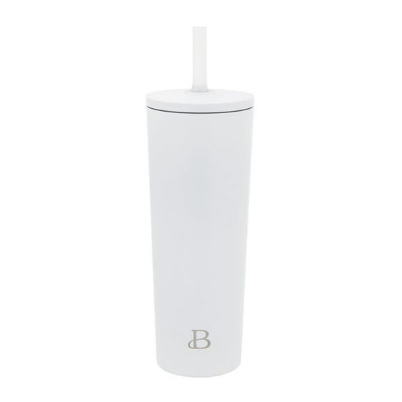Beautiful 24oz No Drippy Sippy Stainless Steel Tumbler With Straw, White