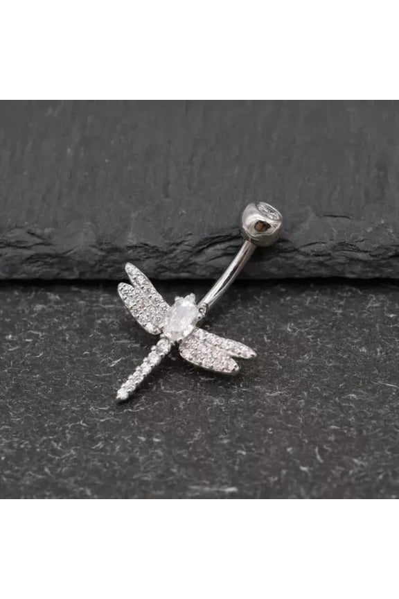 Beautiful 2Ct Oval Cut Lab Created Diamond Dragonfly Belly Button Navel Ring For Women's 14K White Gold Plated 925 Sterling Silver