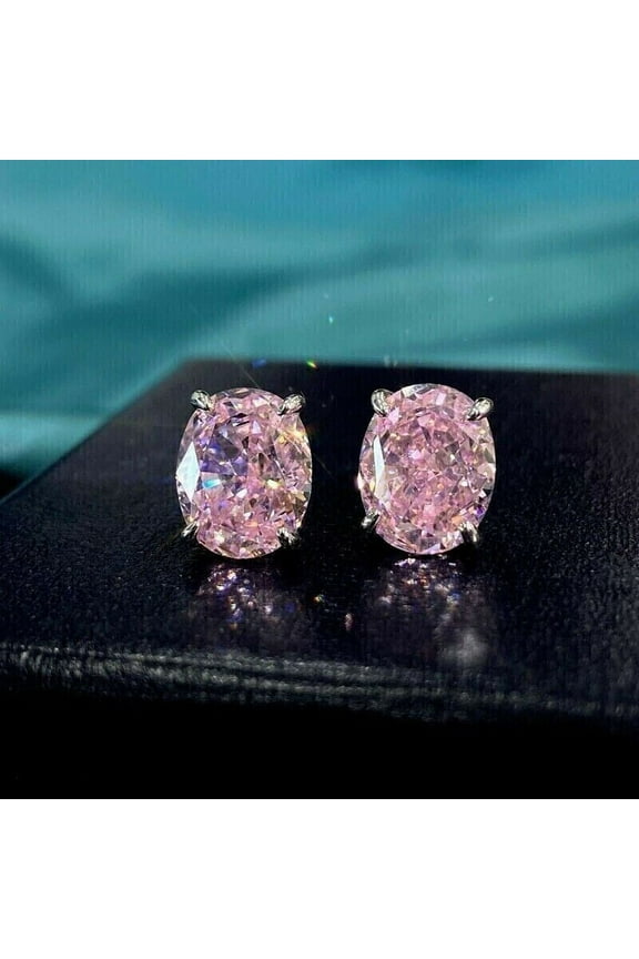 Beautiful 2Ct Oval Cut Lab Created Pink Diamond Women Stud Earrings Real 925 Sterling Silver