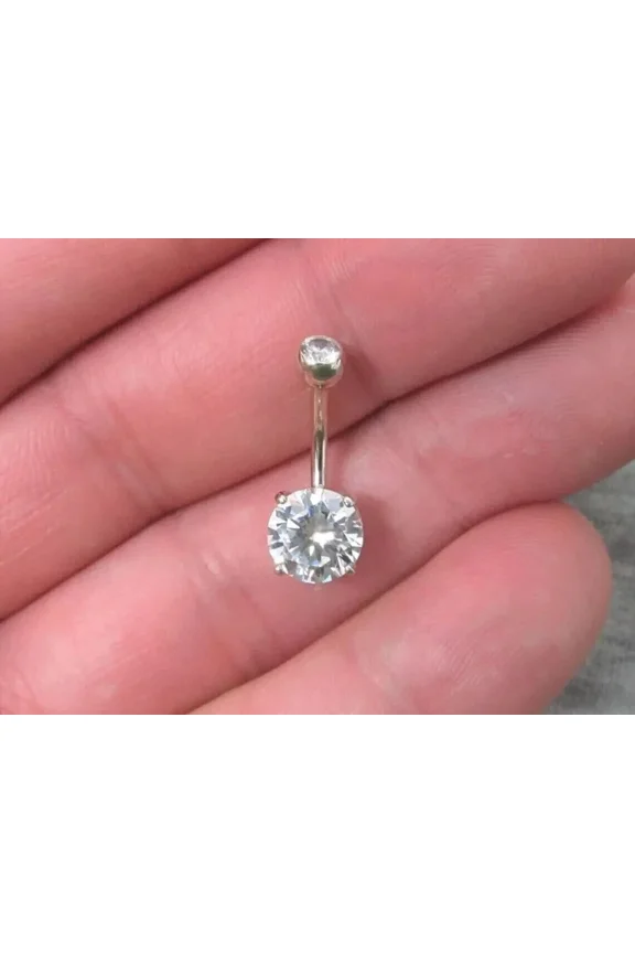 Beautiful 2Ct Round Cut Simulated Diamond Solitaire Belly Button Body Piercing 14K White Gold Plated 925 Silver