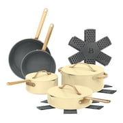 Beautiful 12-Piece Cookware Set, Pots and Pans with Strainer Lids and EverGood Ceramic Nonstick Coating, Buttercream by Drew Barrymore