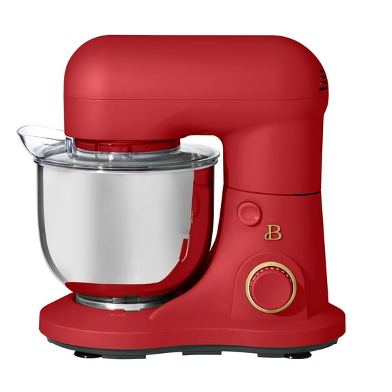 Beautiful 3.5 Qt Stand Mixer with Flat Beater, Dough Hook, Balloon Whisk, Tomato Red by Drew Barrymore