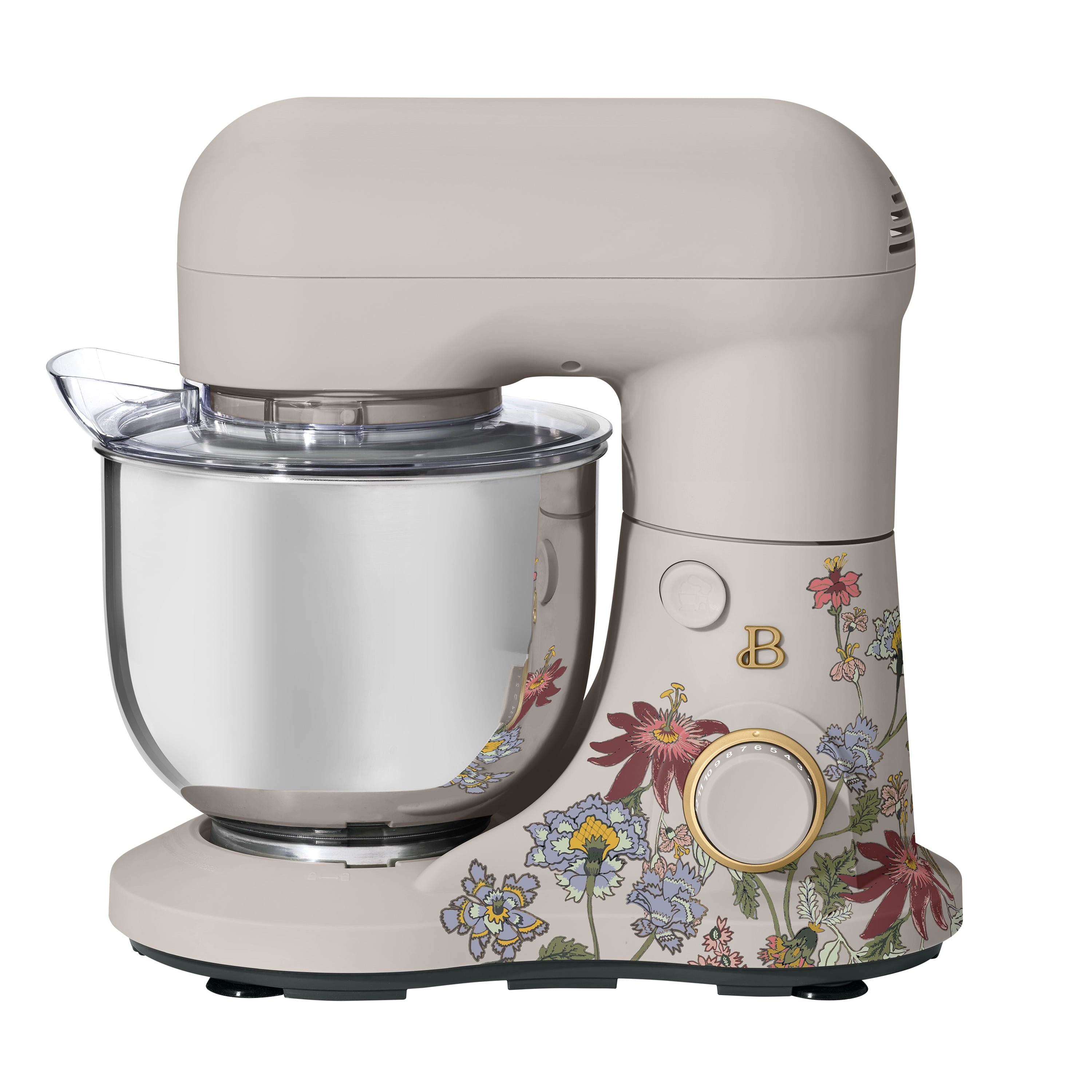 Beautiful 3.5 Qt Stand Mixer with Flat Beater, Dough Hook, Balloon Whisk, Wildflower Porcini Taupe by Drew Barrymore - Walmart.com